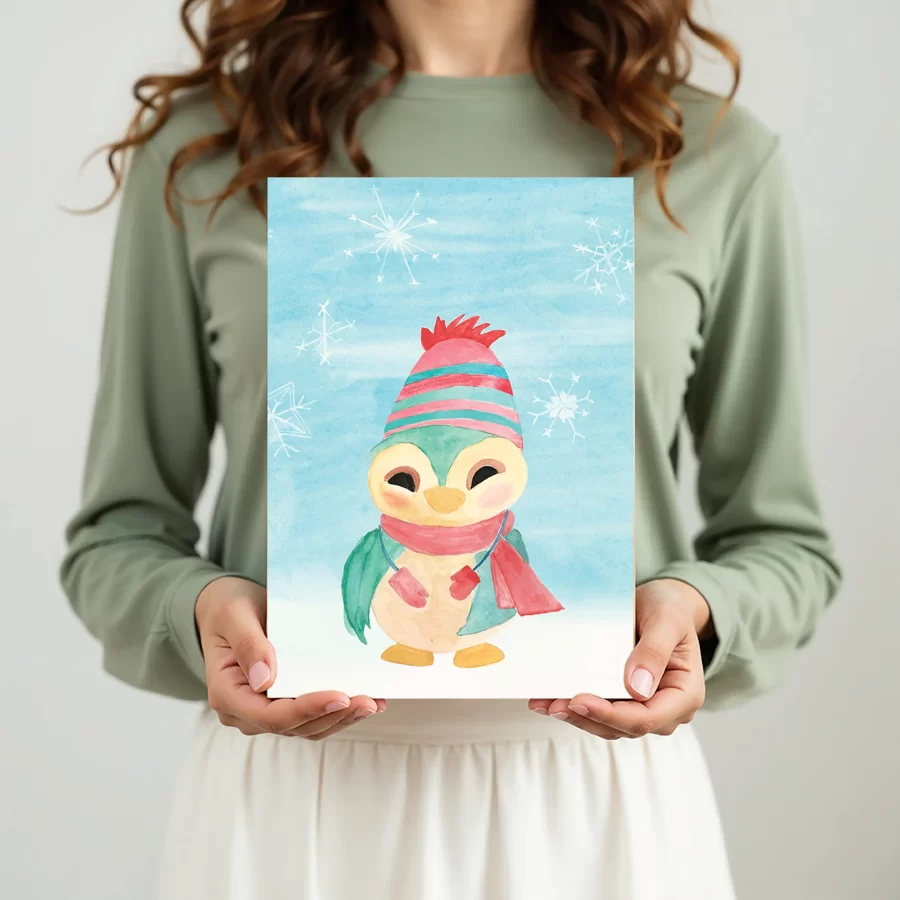 kerstkaart met wintervogeltje in hand, eco BIO TOP-papier