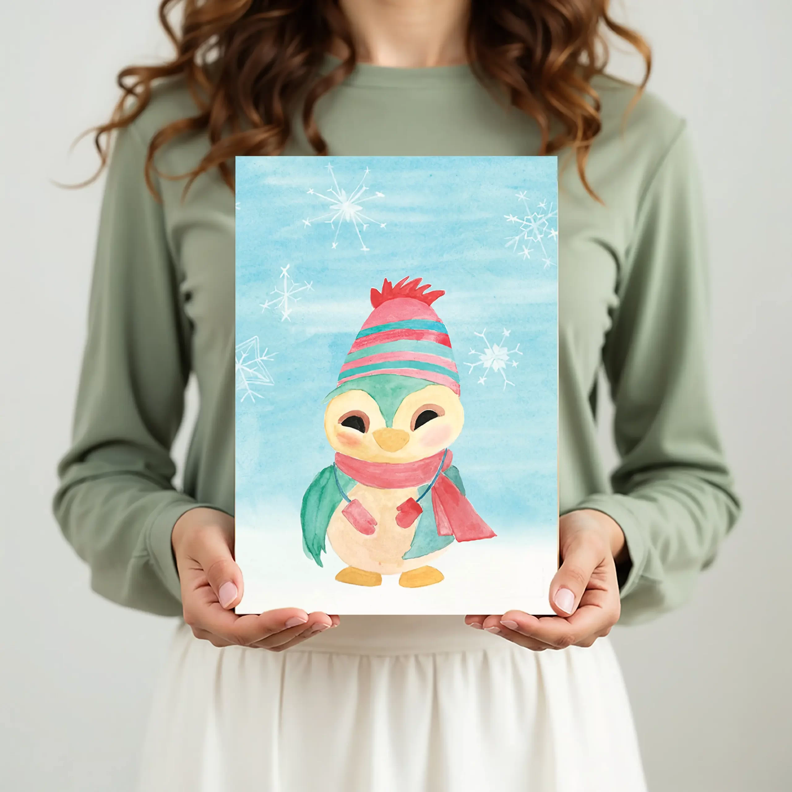 kerstkaart met wintervogeltje in hand, eco BIO TOP-papier