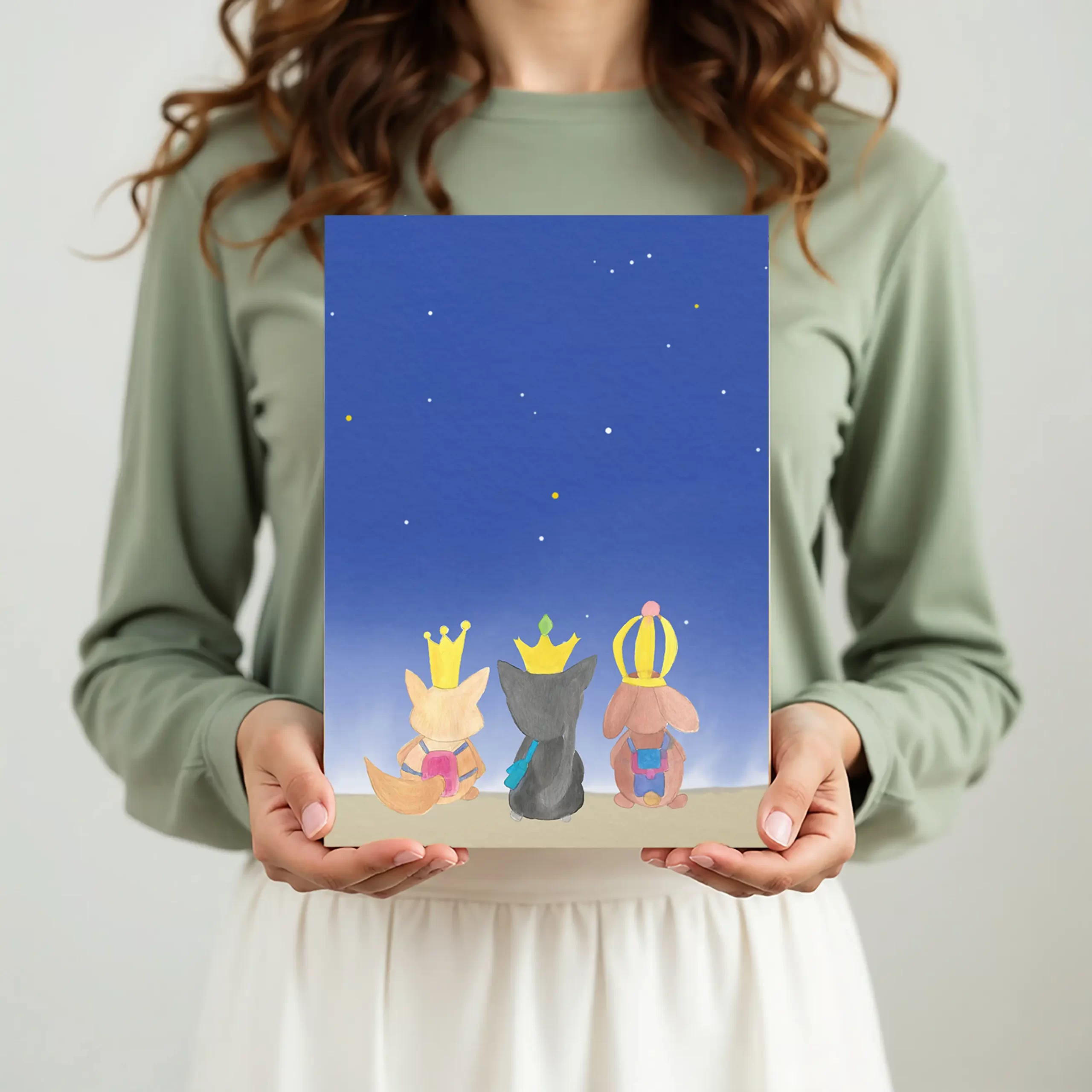 kerstkaart met drie koningen in hand, eco BIO TOP-papier