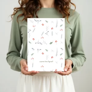 A4 duurzame kerstkaart van Grafiquelien met warme kerstgroet en kerstelementjes