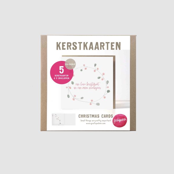 kerstkrans pastel, kerstkaarten in doos