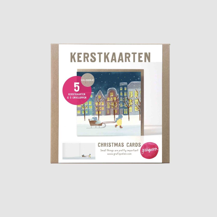 kerstkaarten in gift box schaatsen door de grachten