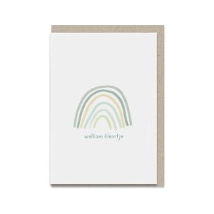 A4 XL wenskaart geboorte met groene regenboog en tekst welkom kleintje – Grafiquelien