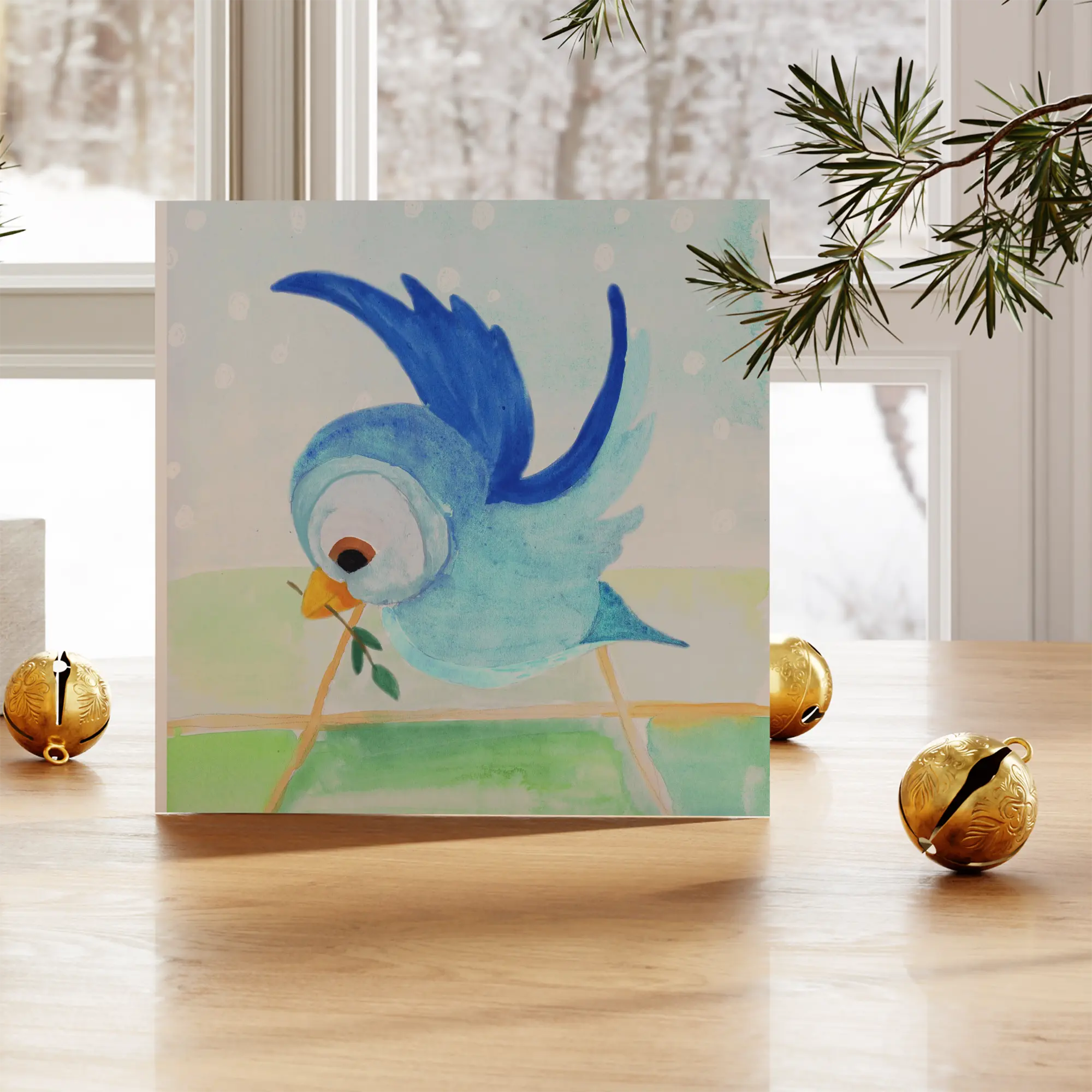 Duurzame kaart met vogeltje en twijgje