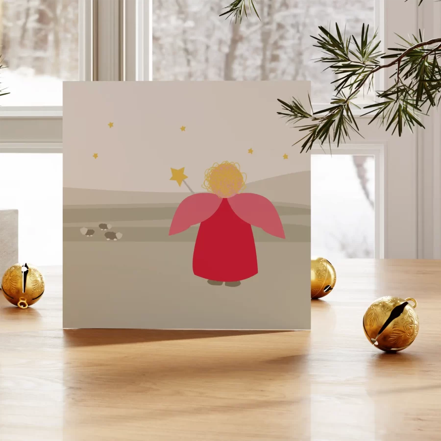 Kerstkaart met engeltje in zachte stijl