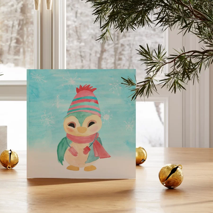 Box met 5 Kerstkaarten: Wintervogeltje