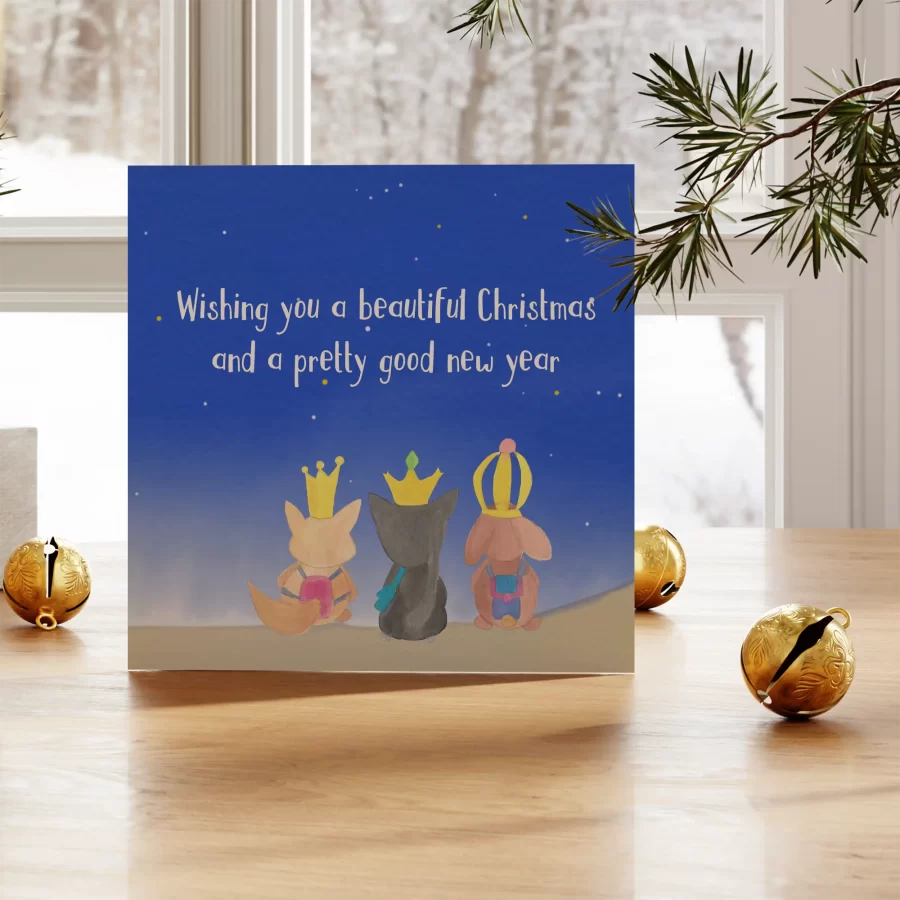 Engelse kerstkaart met drie koningen