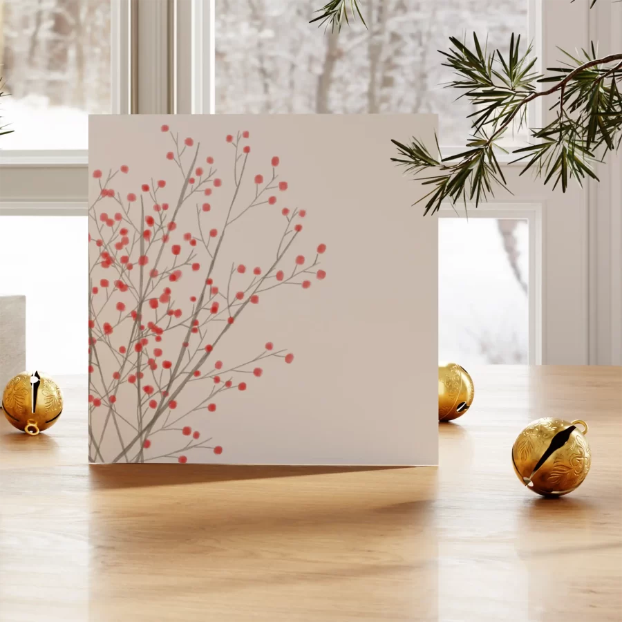 Duurzame kerstkaart met rode besjes