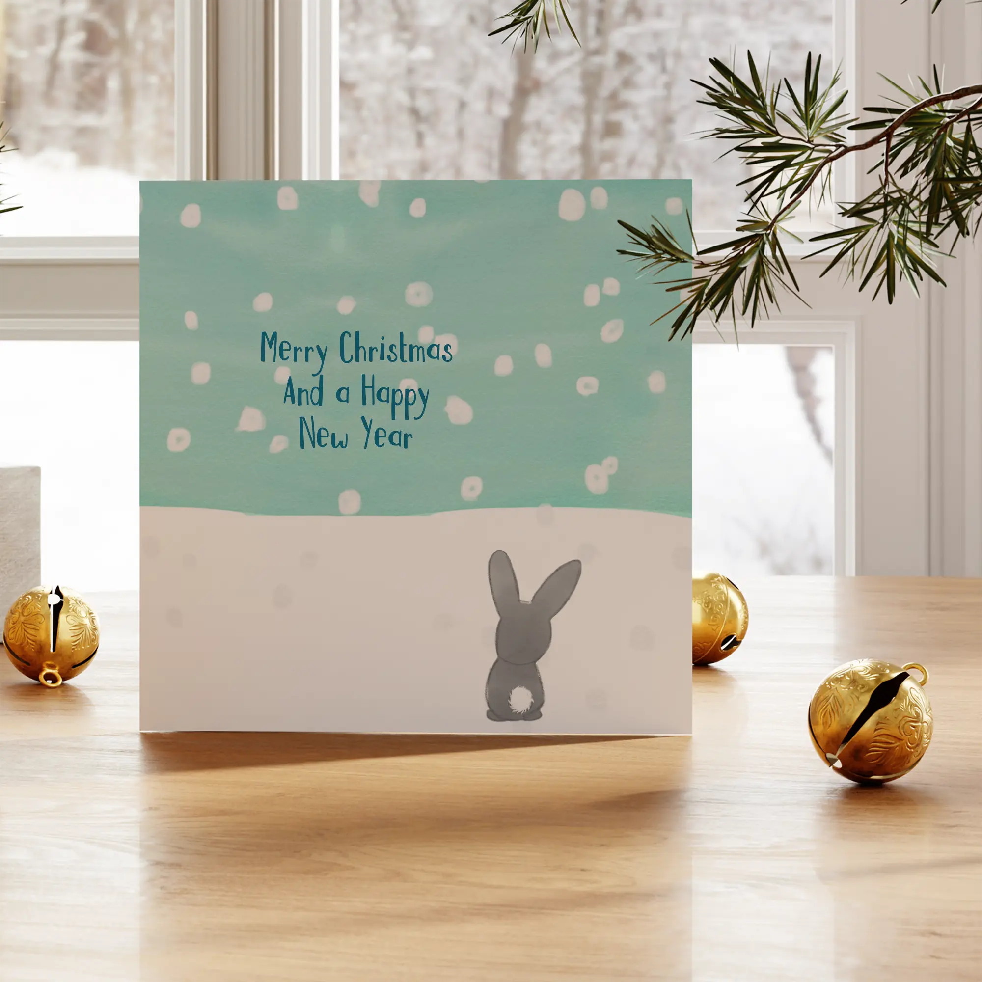 Engelse kerstkaart met konijntje