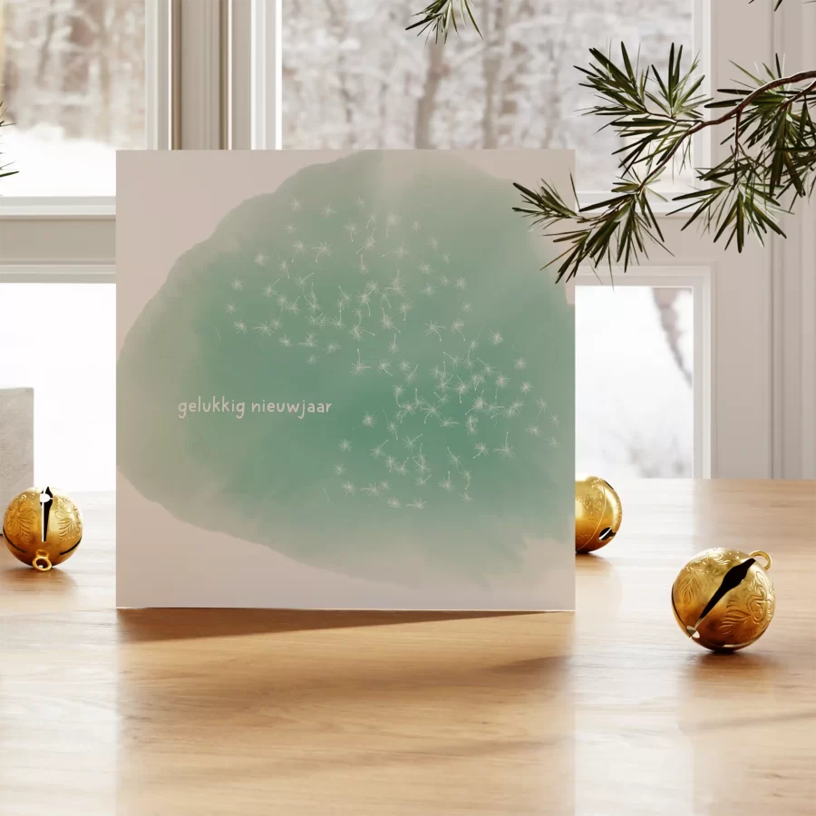 Duurzame nieuwjaarskaart met wens 'Gelukkig nieuwjaar' in rustige stijl