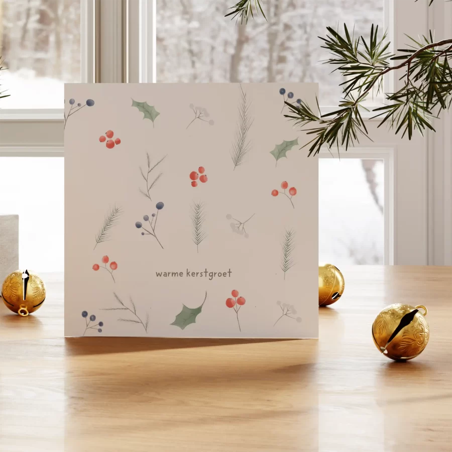 Eco-friendly kerstkaart met warme kerstgroet in Grafiquelien-stijl