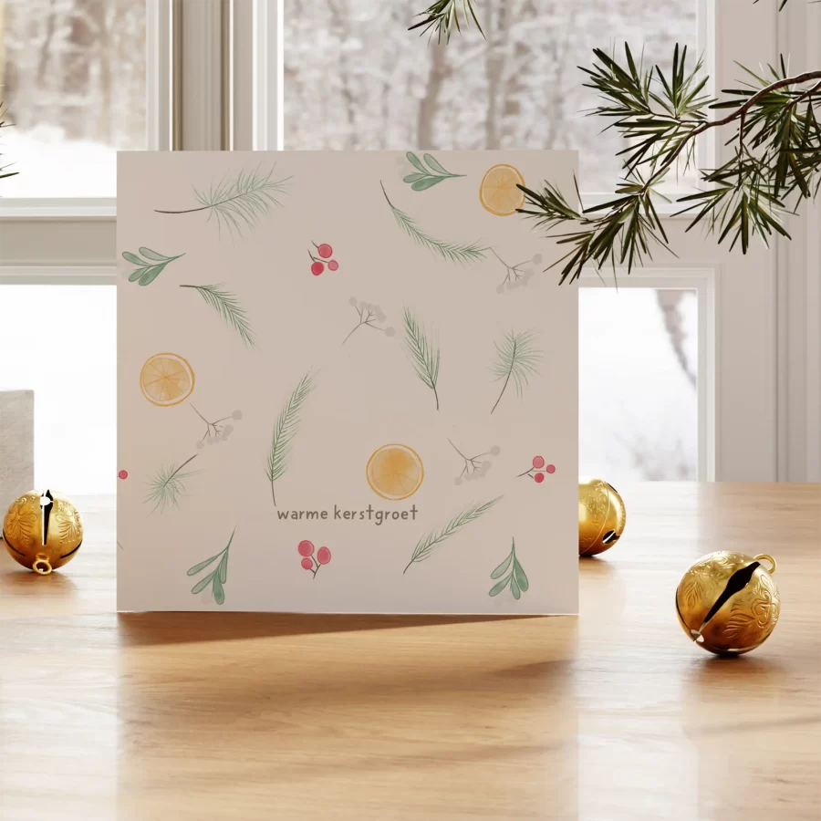 Kerstkaart: Warme Kerstgroet - sinaasappel