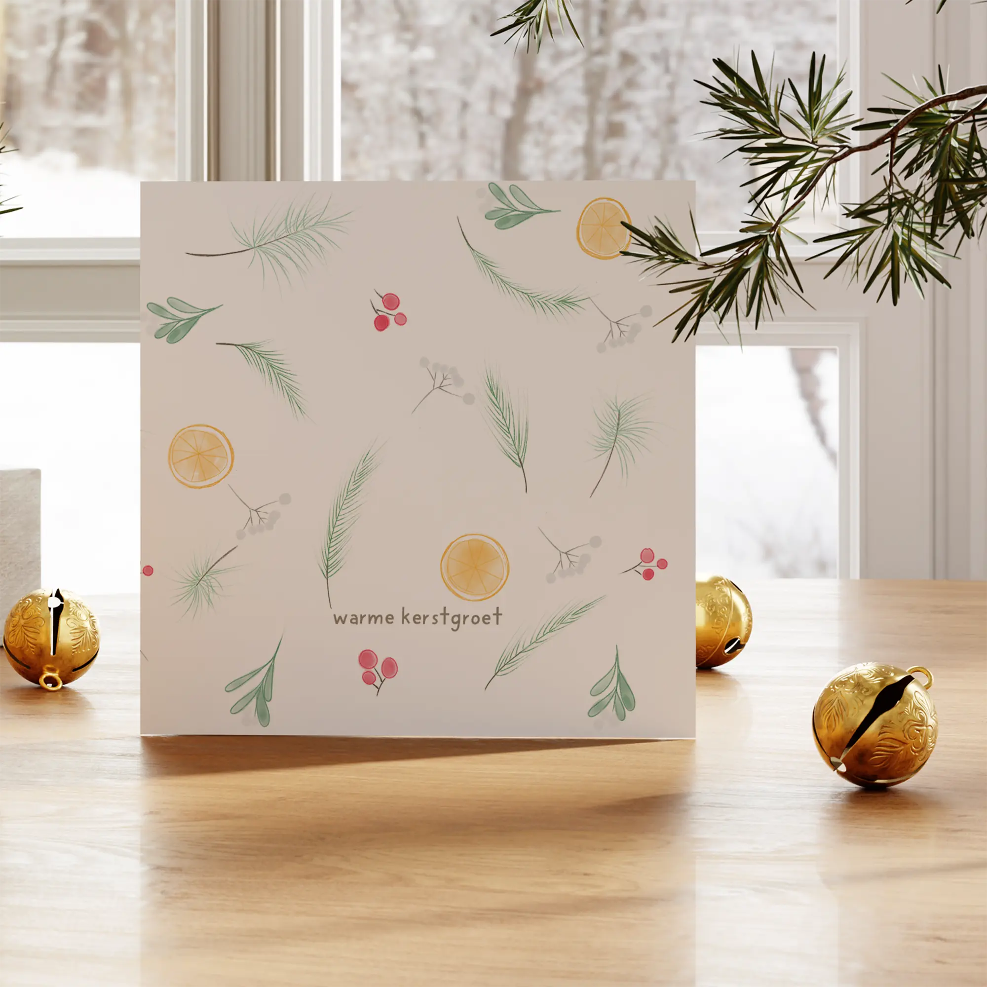 Kerstkaart: Warme Kerstgroet - sinaasappel