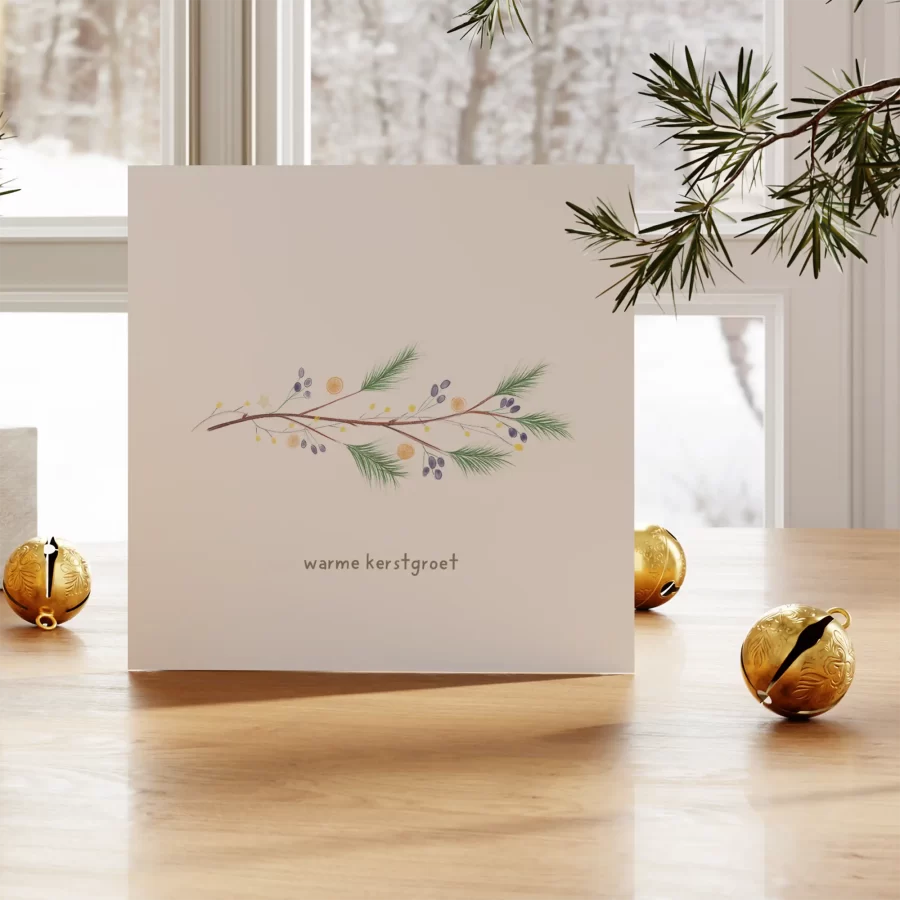 Kerstkaart: Kersttak Warme Kerstgroet - blauwe besjes