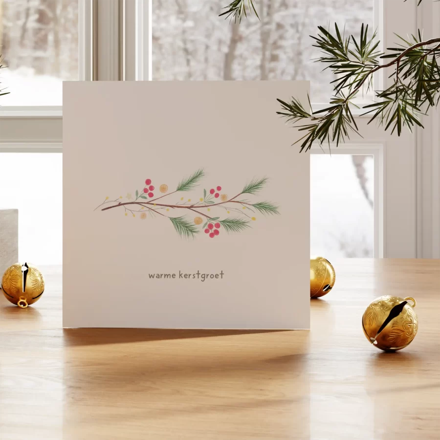 Kerstkaart: Kersttak Warme Kerstgroet - rode besjes
