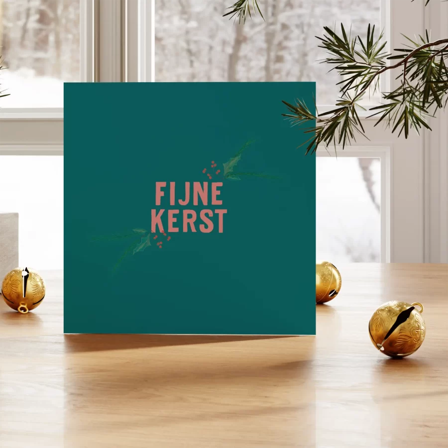 Petrol-roze kerstkaart met “Fijne Kerst” – duurzame kerstkaart Grafiquelien