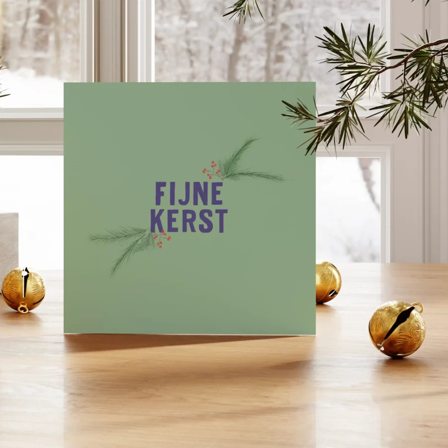 Kerstkaart groen-paars “Fijne Kerst” – duurzame kerstkaart Grafiquelien