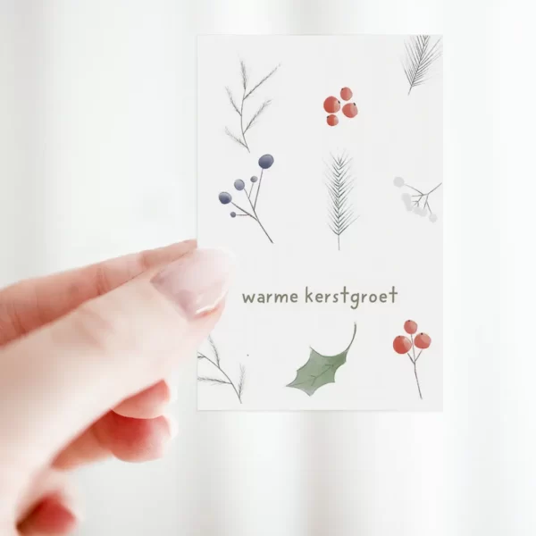 warme kerstgroet, bloemenkaartje, gift tag, cadeaukaartje