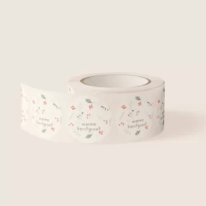 Stickerrol met kerststickers ‘Warme kerstgroet’ in natuurlijke tinten