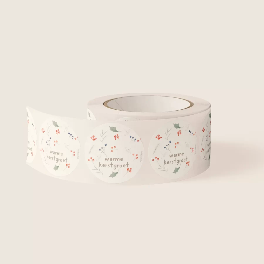 Stickerrol met kerststickers ‘Warme kerstgroet’ in natuurlijke tinten