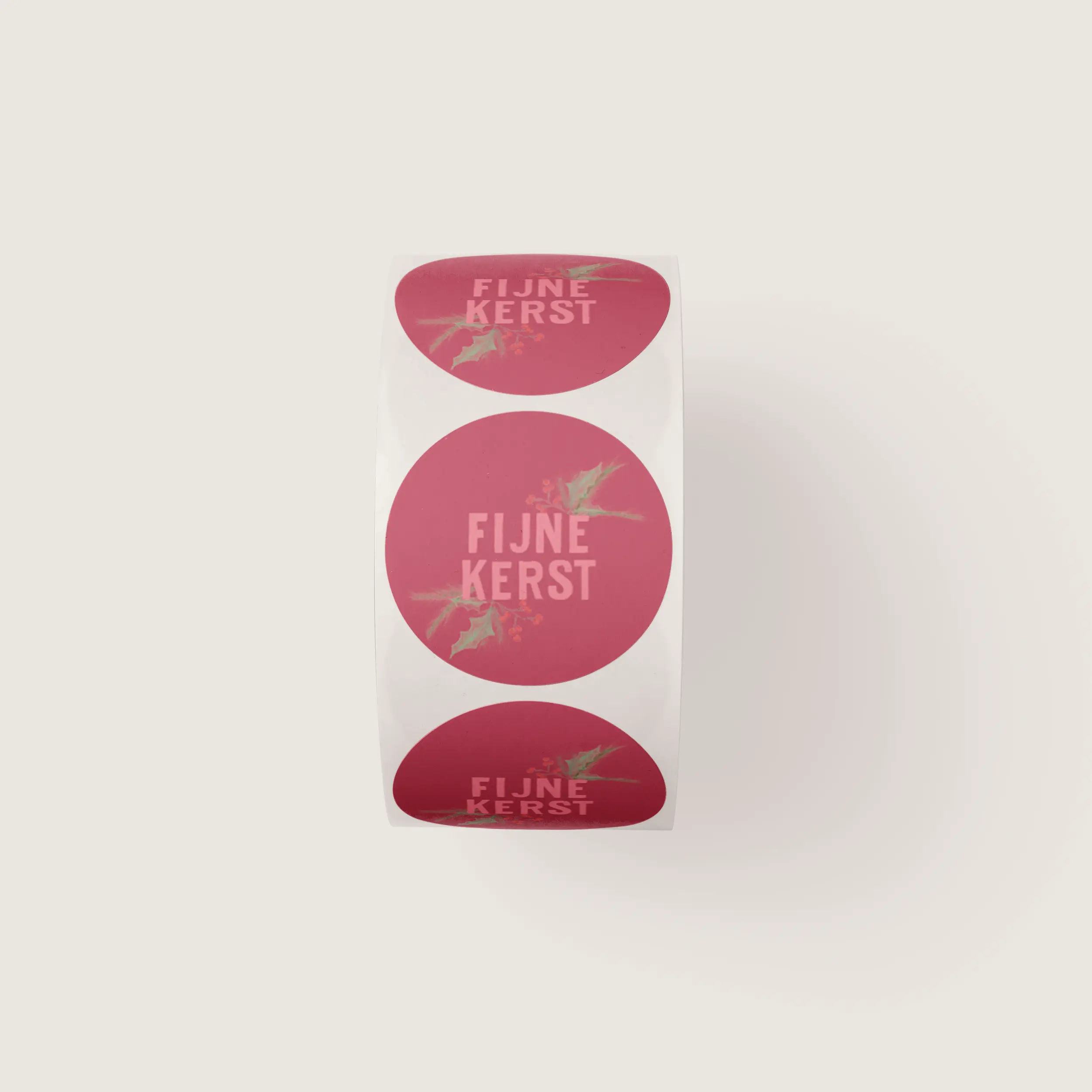 Rol met eco kerststickers ‘Fijne kerst’ in bordeaux en roze tinten