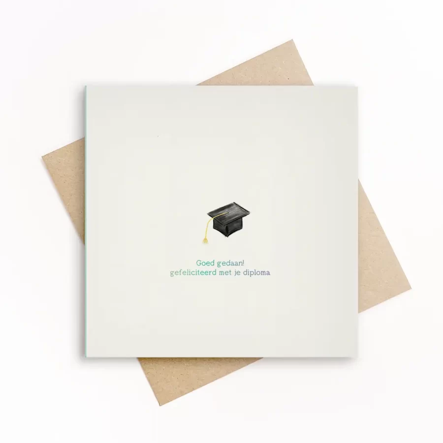 goed gedaan, gefeliciteerd met je diploma, duurzame wenskaart met envelop