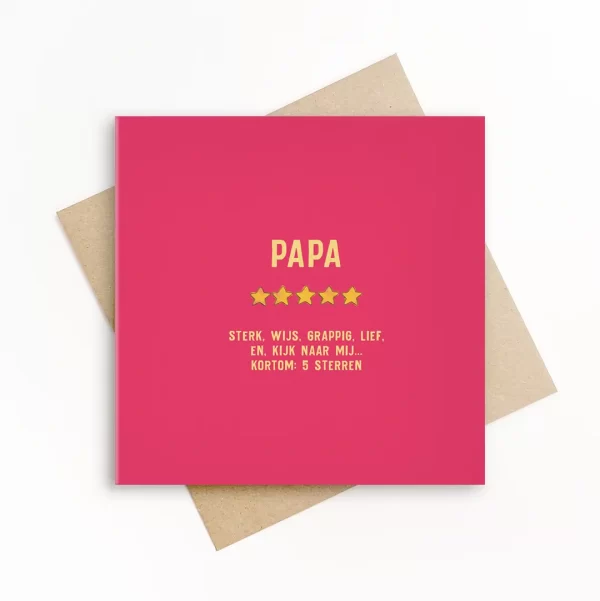 grafiquelien wenskaart met envelop, duurzame roze vaderdagkaart, papa 5 sterren