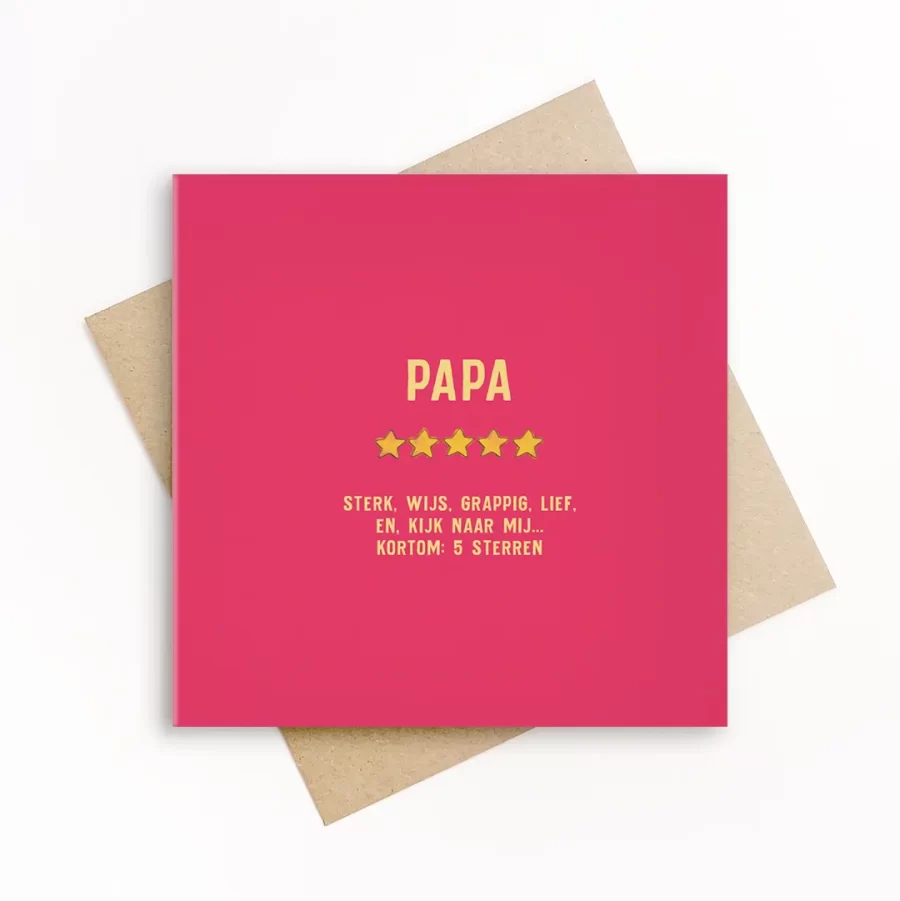 grafiquelien wenskaart met envelop, duurzame roze vaderdagkaart, papa 5 sterren
