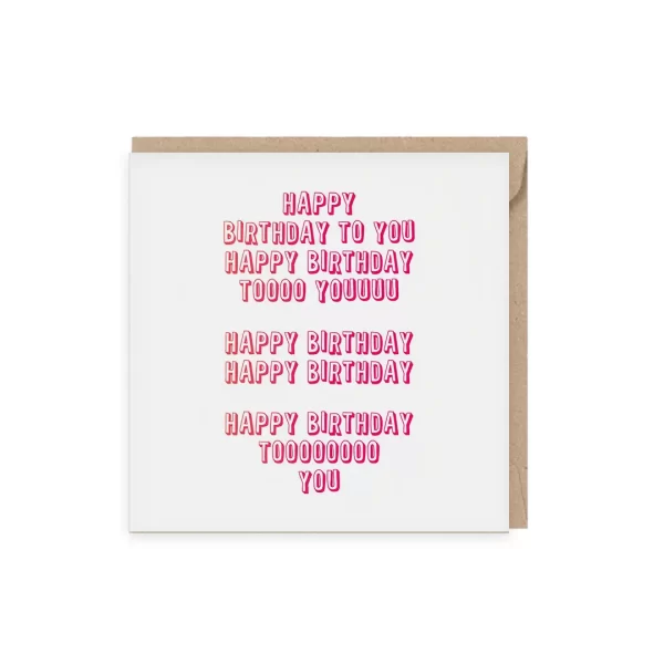 Duurzame Vierkante wenskaart, dubbelgevouwen, met roze-rode verjaardagsliedtekst, happy birthday to you