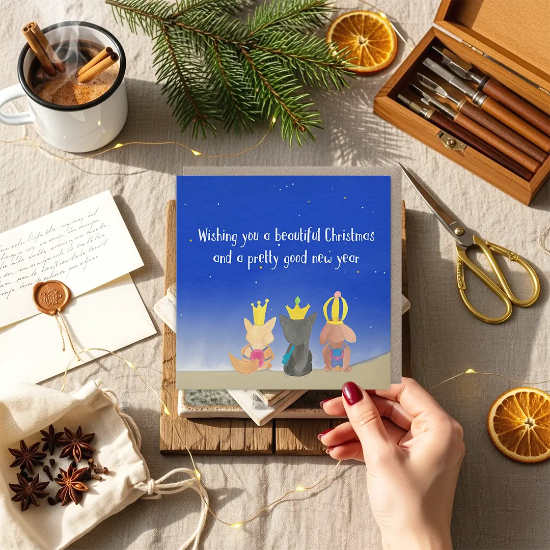 Engelse kerstkaart met drie koningen