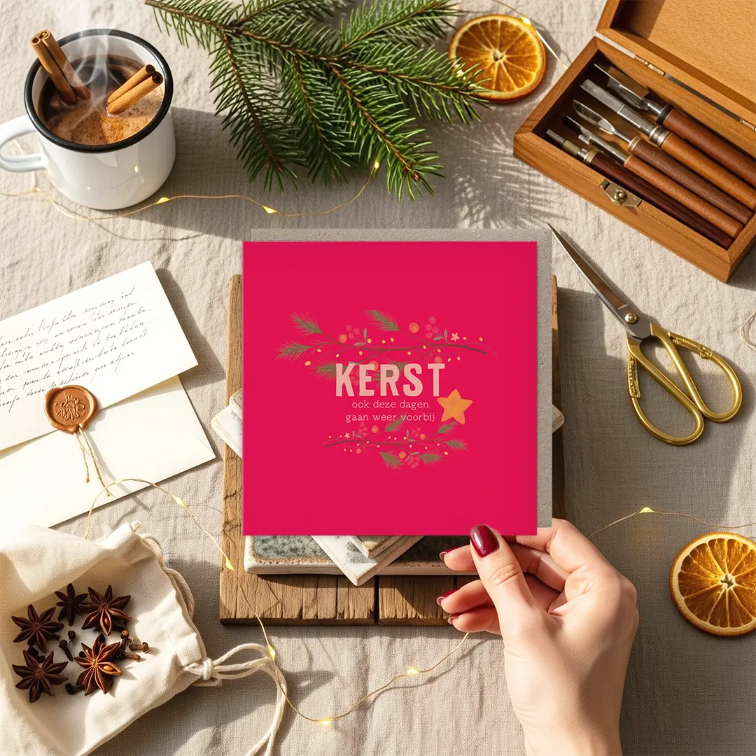 Roze kerstkaart met luchtige uitspraak