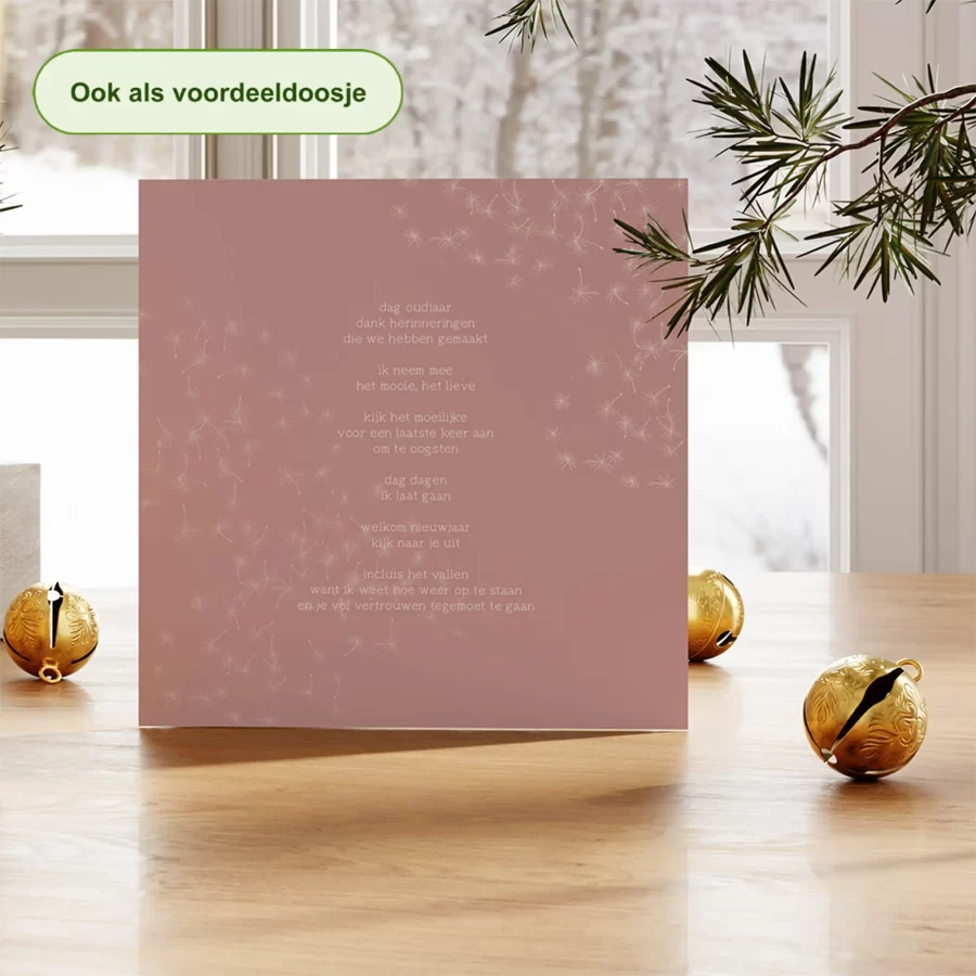 Nieuwjaarskaart gedicht dag oudjaar welkom nieuwjaar, roze – duurzame kerstkaart Grafiquelien