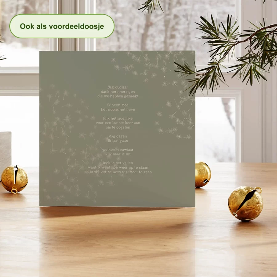 Nieuwjaarskaart gedicht dag oudjaar welkom nieuwjaar, groen – duurzame kerstkaart Grafiquelien