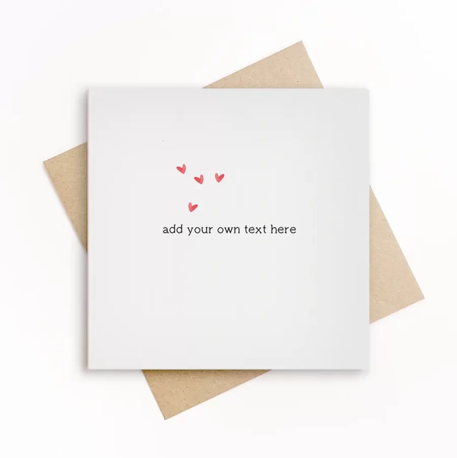 Wenskaart met kleine rode hartjes en ruimte voor eigen tekst